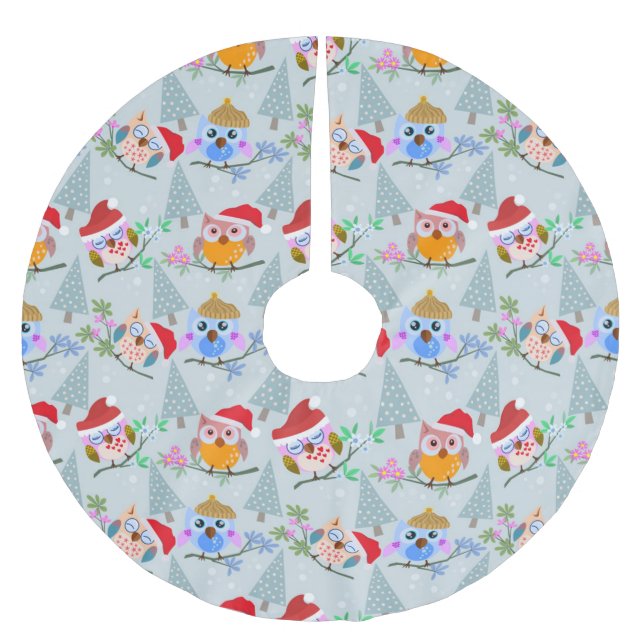 Christmas Owls Pattern Brushed Polyester Tree Skirt (Front)