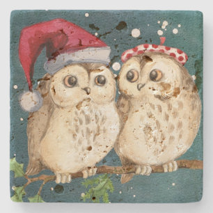 Christmas Owls Stone Coaster