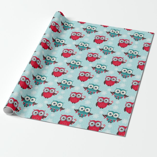 Christmas Owls Wrapping Paper (Unrolled)