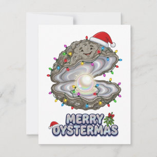 Christmas Oyster Crassostrea Santa Hat Holiday Card