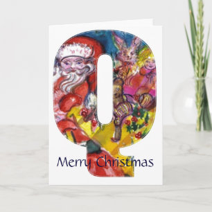 CHRISTMAS P LETTER  / SANTA  WITH GIFTS MONOGRAM HOLIDAY CARD