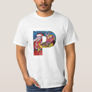 CHRISTMAS P LETTER / SANTA WITH GIFTS MONOGRAM T-Shirt