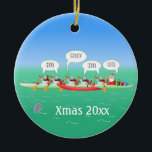 Christmas Paddle Ceramic Ornament<br><div class="desc">Decorate your Christmas tree with Santa and the snowmen paddling their OC-6 outrigger canoe.  Personalize with name,  year or other message.</div>