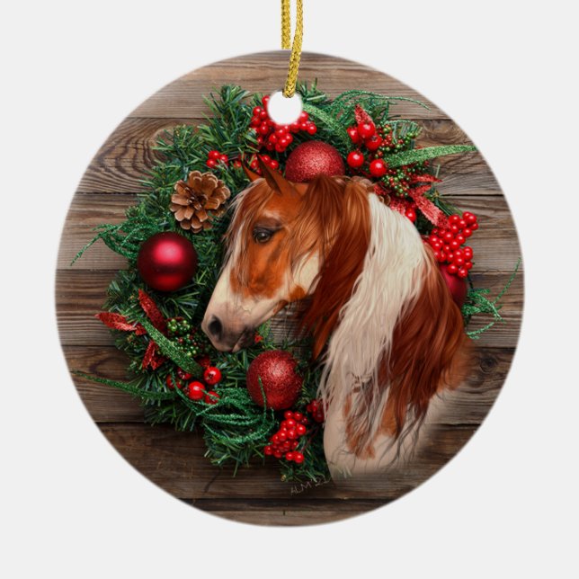 Christmas Paint Horse Ceramic Circle Ornament (Front)