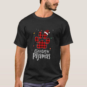 Christmas Pajama Dog Paw With Buffalo Plaid Santa T-Shirt