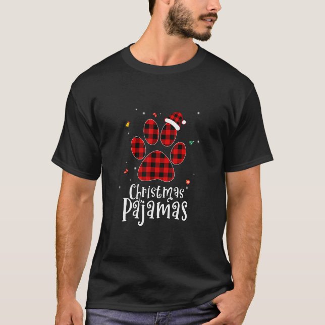 Christmas Pajama Dog Paw With Buffalo Plaid Santa  T-Shirt (Front)