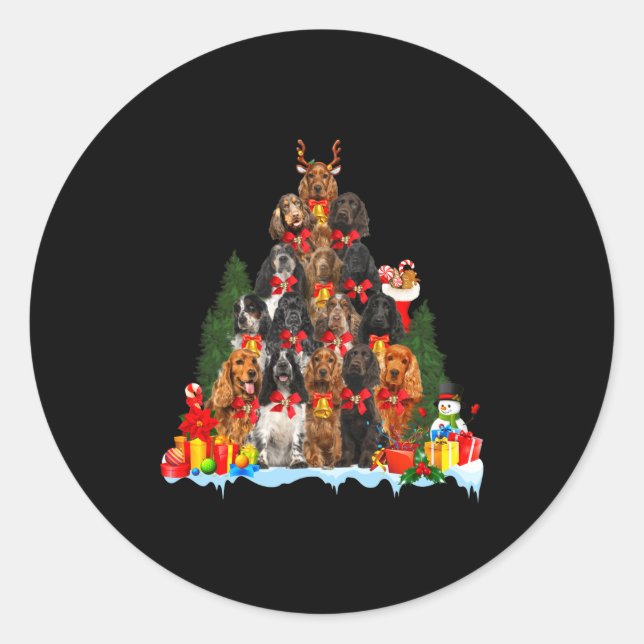 Christmas Pajama English Er Spaniel Xmas Tree  Classic Round Sticker (Front)