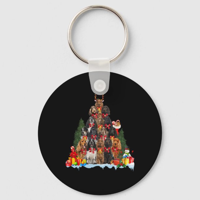 Christmas Pajama English Er Spaniel Xmas Tree T Sh Keychain (Front)