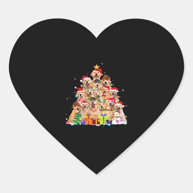 Christmas Pajama Golden Retriever Tree Xmas Gift D Heart Sticker (Front)