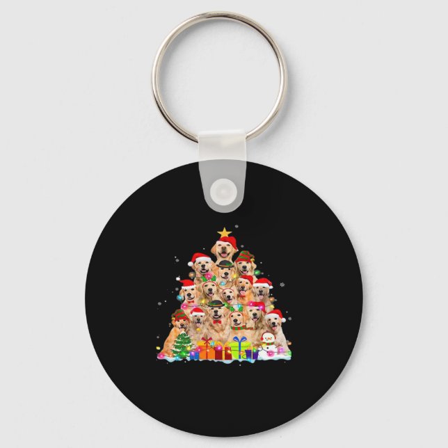 Christmas Pajama Golden Retriever Tree Xmas Gift D Keychain (Front)
