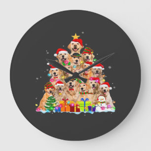 Christmas Pajama Golden Retriever Tree Xmas Gift D Large Clock