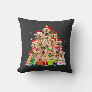 Christmas Pajama Golden Retriever Tree Xmas Gift D Throw Pillow