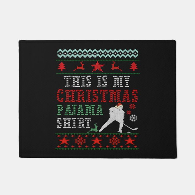 christmas pajama hockey doormat (Front)