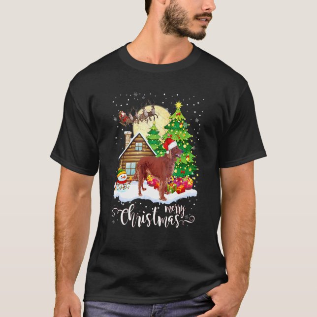 Christmas Pajama Irish Setter Tree Xmas Dog Dad Mo T-Shirt (Front)