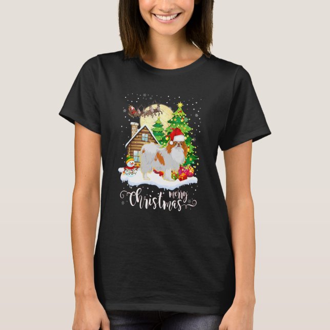 Christmas Pajama Japanese Chin Tree Xmas Dog Dad M T-Shirt (Front)