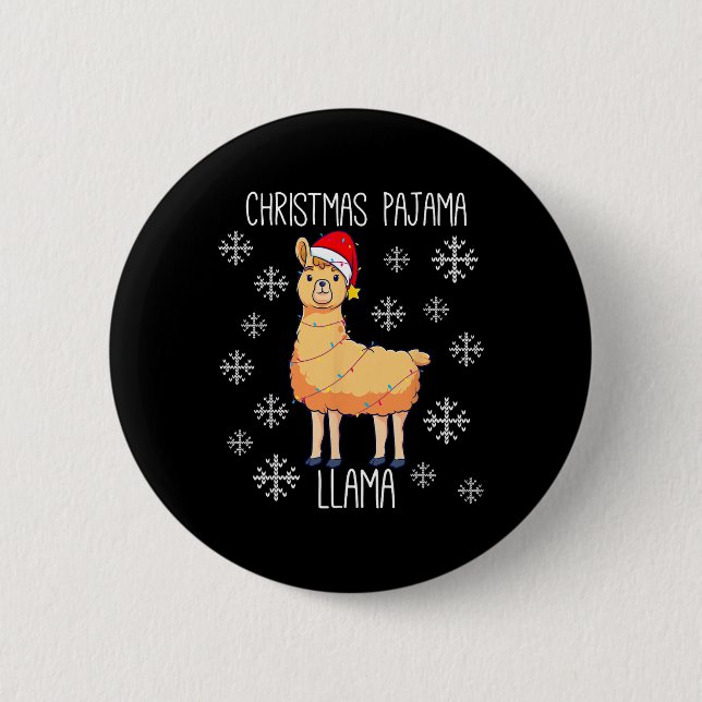 Christmas Pajama Llama  2 Inch Round Button (Front)