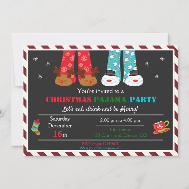 Christmas pajama party invitation Holiday pajama (Front)