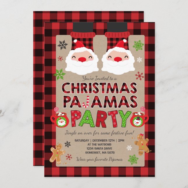 Christmas Pajama Party Invitation Holiday Pyjamas (Front/Back)