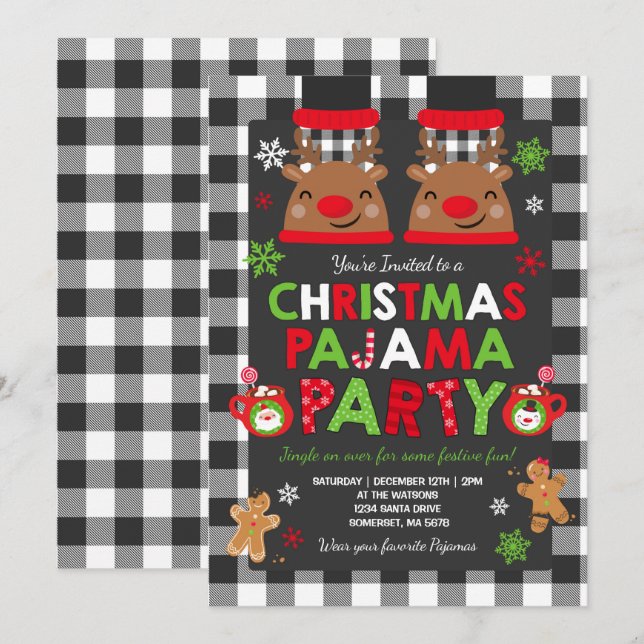 Christmas Pajama Party Invitation Holiday Pyjamas (Front/Back)
