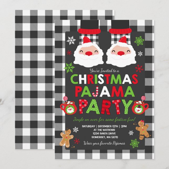 Christmas Pajama Party Invitation Holiday Pyjamas (Front/Back)