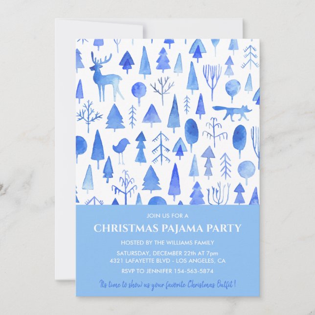 Christmas Pajama Party Invite Beautiful Watercolor (Front)