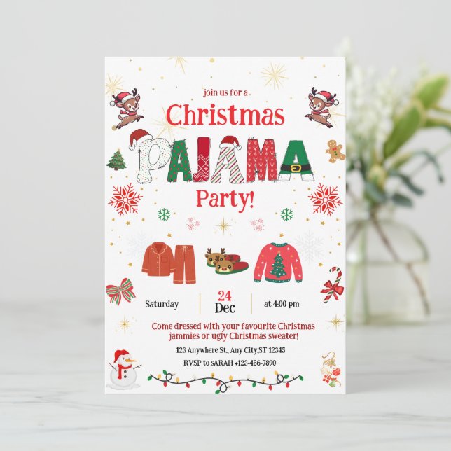 christmas pajama Party Invite for kids  (Standing Front)