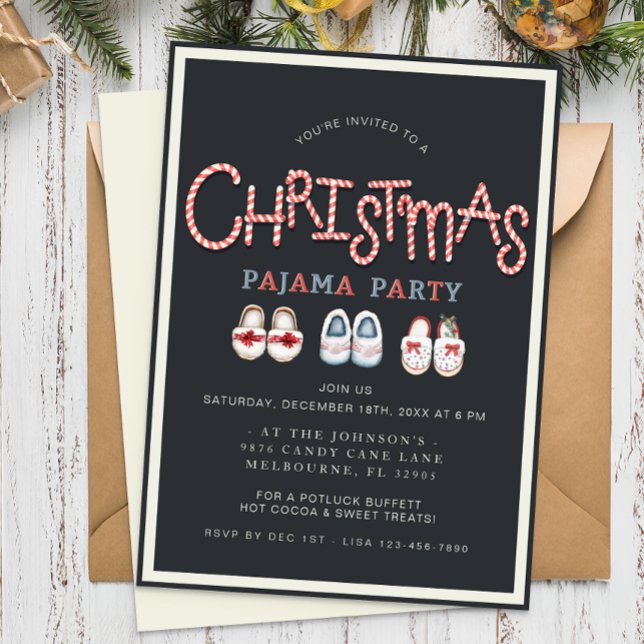 Christmas Pajama Party Slippers Invitation (Christmas Pajama Party Invite)