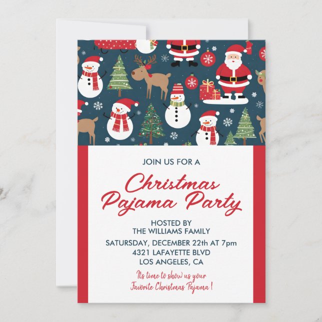 Christmas Pajama Party Slumber trees Snowman Invitation (Front)