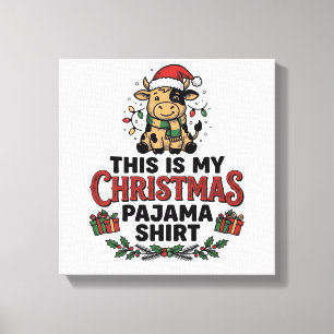 Christmas Pajama Shirt Cute Cow Holiday Design_1 Canvas Print