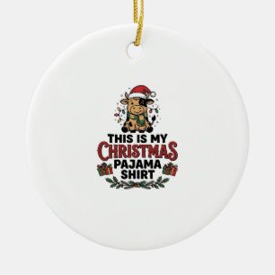 Christmas Pajama Shirt Cute Cow Holiday Design_1 Ceramic Ornament