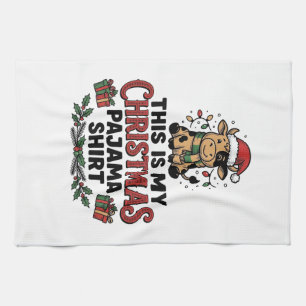 Christmas Pajama Shirt Cute Cow Holiday Design_1 Kitchen Towel