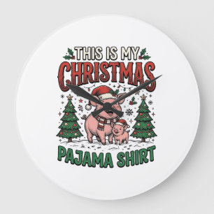 Christmas Pajama Shirt Cute Pig Holiday Vector Des Large Clock