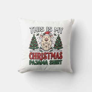 Christmas Pajama Shirt Cute Pig Holiday Vector Des Throw Pillow