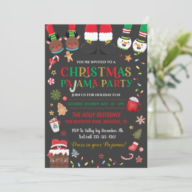 Christmas Pajama Slumber Party Invitation (Standing Front)