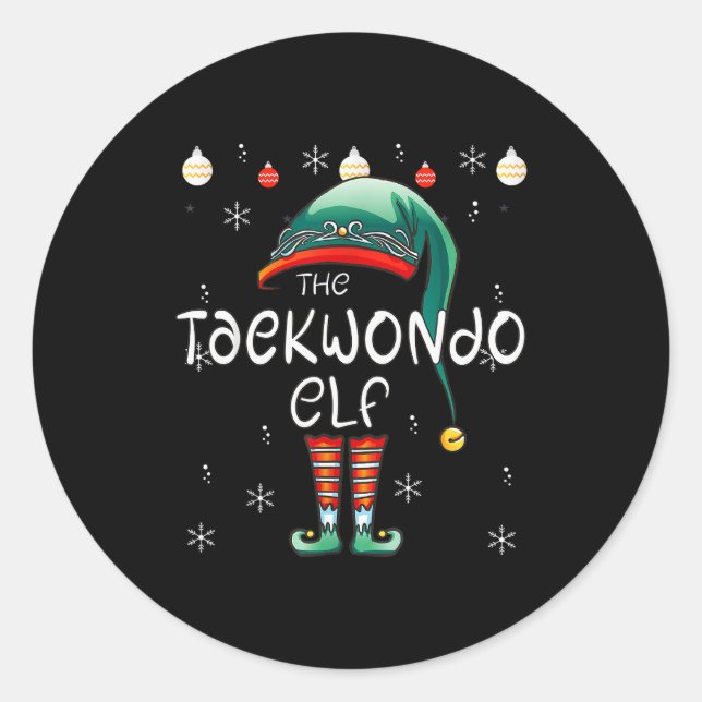 Christmas Pajama _ The Taekwondo Elf  Classic Round Sticker (Front)
