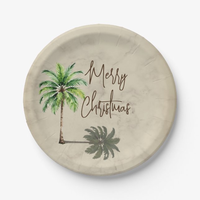 Christmas Palm Elegant Merry  Paper Plate (Front)