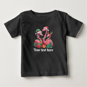Christmas Palm Flamingo Personalized Xmas Lights Baby T-Shirt