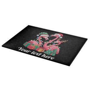 Christmas Palm Flamingo Personalized Xmas Lights Cutting Board