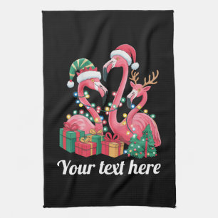 Christmas Palm Flamingo Personalized Xmas Lights Kitchen Towel