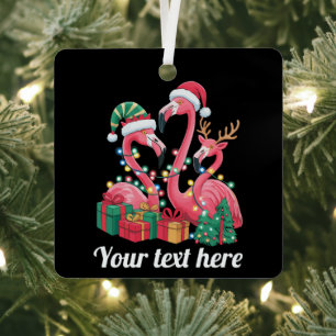 Christmas Palm Flamingo Personalized Xmas Lights  Metal Ornament