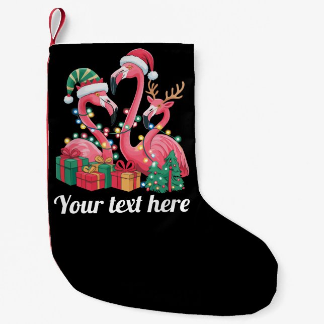 Christmas Palm Flamingo Personalized Xmas Lights  Small Christmas Stocking (Front)