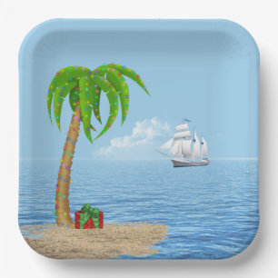 Christmas Palm Tree and Boat Paper Plate