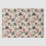 Christmas Palm Tree and Santa Tropical Retro  Tissue Paper<br><div class="desc">Perfect for those dreaming of a sunny Christmas, this vintage-inspired design features muted colours and a playful scene of Santa standing under palm trees. Ideal for adding a quirky, tropical vibe to your gifts, this high-quality tissue paper is sure to delight beach lovers and holiday enthusiasts alike. Wrap your presents...</div>