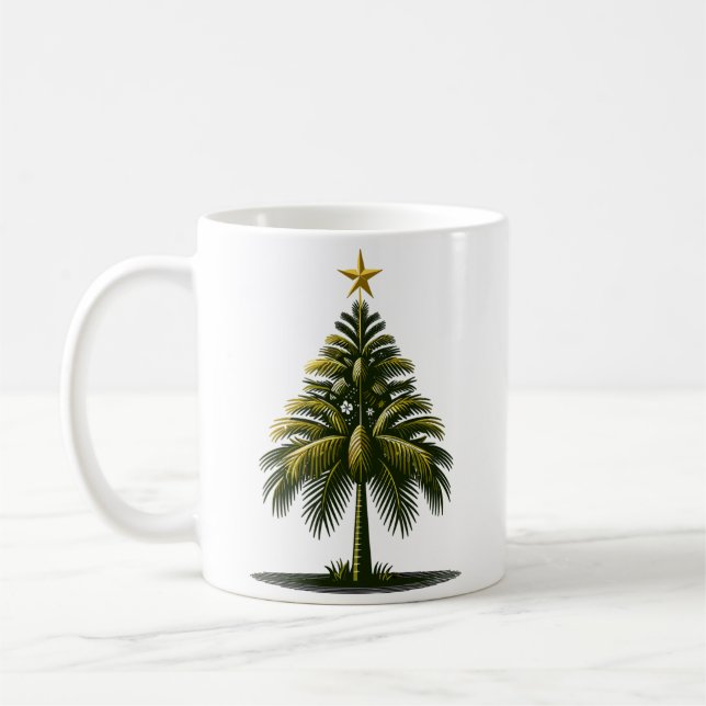 Christmas Palm Tree, Beach Aloha Christmas Coffee Mug (Left)