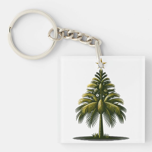 Christmas Palm Tree, Beach Aloha Christmas Keychain (Front)