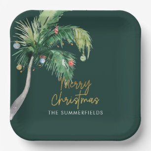 Christmas Palm Tree Coastal Holiday Paper Plate