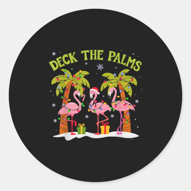 Christmas Palm Tree Flamingo Summer Beach Vacation Classic Round Sticker (Front)