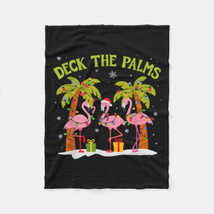 Christmas Palm Tree Flamingo Summer Beach Vacation Fleece Blanket