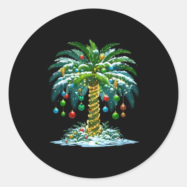 Christmas Palm Tree Hawaiian Trocal Xmas  Classic Round Sticker (Front)