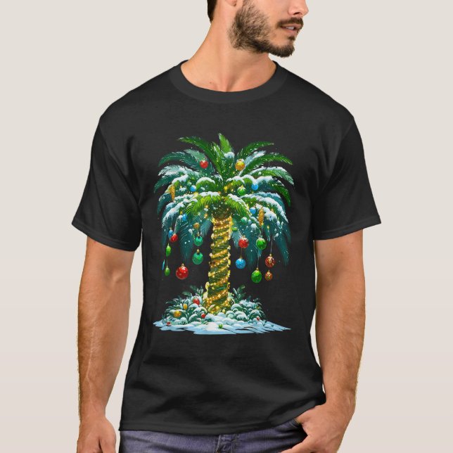 Christmas Palm Tree Hawaiian Trocal Xmas  T-Shirt (Front)